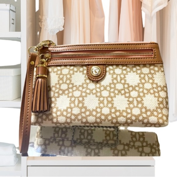 Spartina 449 Garden House Tassel Wristlet, Leather and Canvas, NWOT - Picture 2 of 11